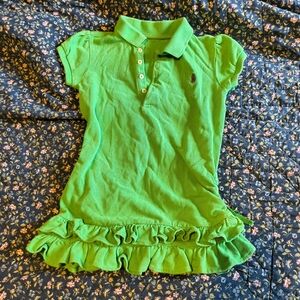 Girls toddler bright green Ralph Lauren Polo ruffled shirt dress